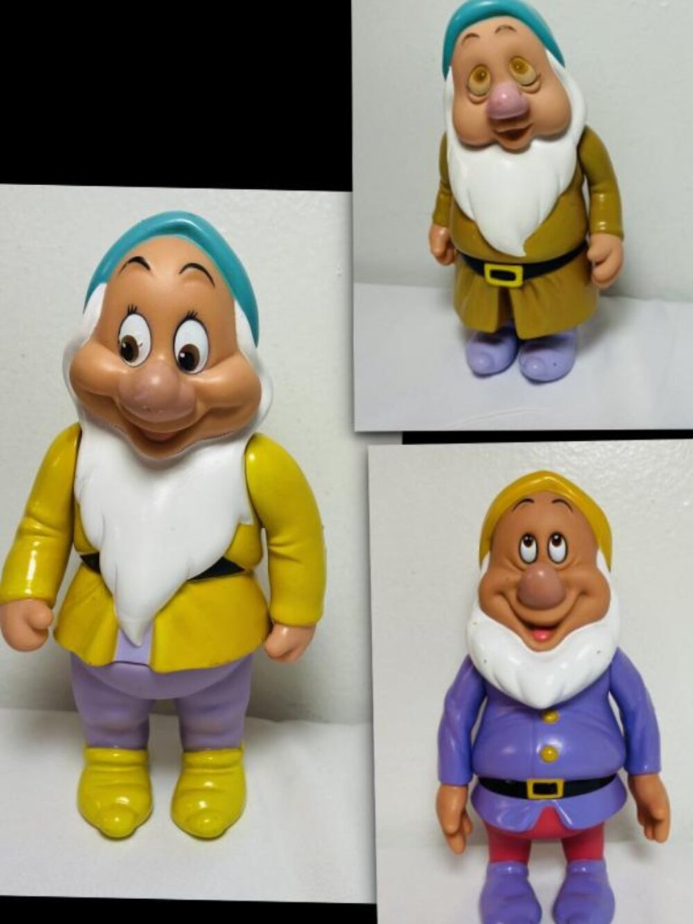 VNTG Disney 3 of the 7 Dwarfs SLEEPY/SNEEZY/BASHFUL 6" PVC Articulating 1992 VG